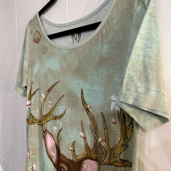 Y2K Fairycore T-Shirt Whimsical Woodland Whimsigoth Artsy Green Brown Size Large - Picture 4 of 6